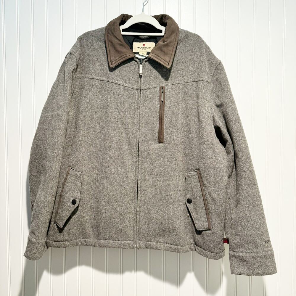 Woolrich Heather Gray Wool Blend Bomber Zip Jacket Quilt Lined Mens XL